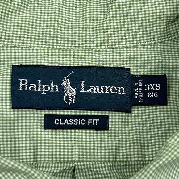 Polo Ralph Lauren Button Up Mens 3XB Big Green Mini Check Pony Preppy Shirt - Picture 3 of 13